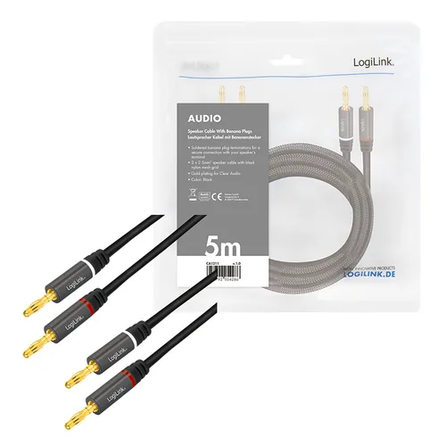 Logilink Lautsprecherkabel, 2x2.50 mm2 Bananenstecker 5m
