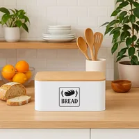 Relaxdays 4052025856533 bread box Rectangular Light brown, White Bamboo, Metal