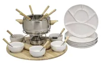 Kadastar Fleischfondue-Set Claudia 29 Teile, Braun/Weiss/Edelstahl - Anzahl Personen: 6 - Materialtyp: Metall - Material: Edelstahl - Betriebsart: Pastenbrenner - Kompatible Kochfelder: Induktion - Detailfarbe: Braun - Edelstahl - Weiss