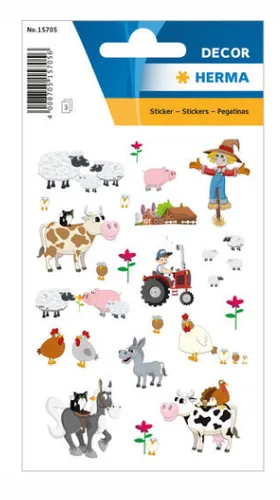 Herma Stickers Motivsticker Kleine Farm 3 Blatt à 45 Sticker Mehrfarbig - Motiv: Bauernhof
