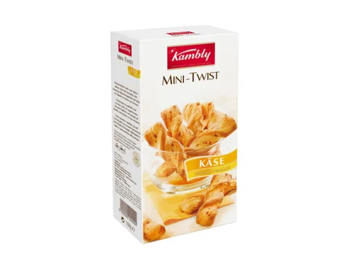 Kambly Apéro Mini-Twist Gruyère Käse 100 g - Produkttyp: Flûtes & Blätterteiggebäck - Nährwertangabe pro: 100 g - Energiegehalt (in kj): 2135 KJ - Energiegehalt (in kcal): 511 Kcal - Fett: 28 g - Gesättigte Fettsäuren: 17 g
