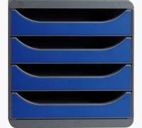 Exacompta Schubladenbox Big Box 4 Schubladen, Schwarz / Königsblau - Anzahl Schubladen: 4 - Verpackungseinheit: 1 Stück - Material: Polystyrol (PS) - Detailfarbe: Dunkelblau - Schwarz