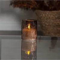 Star Trading LED-Kerze Pillar Flamme Leaf, Ø 10 x 12.5 cm, Braun - Betriebsart: Batteriebetrieb - Fernbedienung: Nein - Aussenanwendung: Nein - Höhe: 12.5 cm - Timerfunktion: Ja - Set: Nein