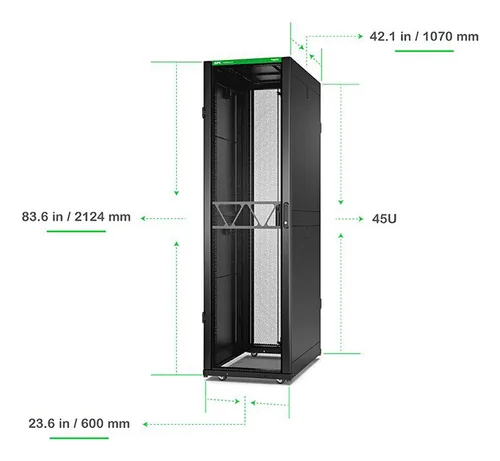 APC NetShelter SX Server Rack Gen 2, 45U, 2124H x 600W x 1070D mm, with Sides, Black