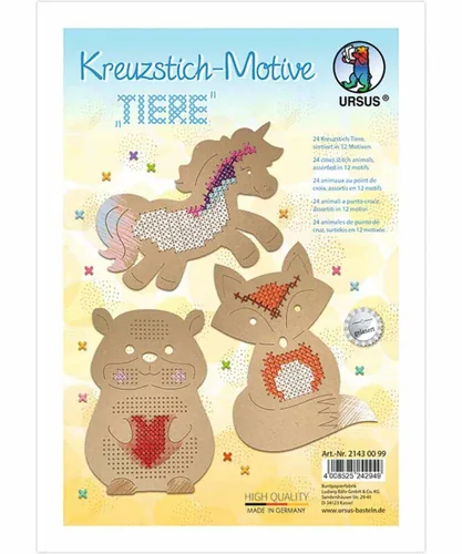 URSUS Stickset Kreuzstich Tiere 14.5 x 20 cm, 24 Stück - Detailfarbe: Braun - Produktart: Stickkarton