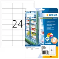 HERMA Tiefkühletiketten 4389 66 x 33.8 mm - Klebehaftung: Permanent - Drucker Kompatibilität: Laser - Inkjet - Anzahl Blatt: 25 × - Papierformat: A4 - Anzahl Etiketten: 600 - Etikettengrösse: 66 x 33.8 mm