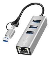 Logilink USB 3.2 Gen 1 HUB, 3x USB-A, 1x RJ45, silber