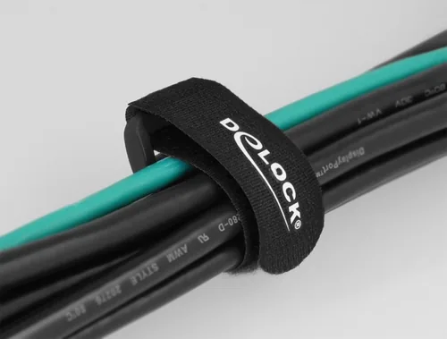 Delock Klettkabelbinder Schwarz 150 mm x 20 mm 5 Stück - Breite: 20 mm - Länge: 150 mm - Produkttyp: Klett-Kabelhalter - Ausstattung Kabelmanagement: Wiederverwendbar - Haftend - Verpackungseinheit: 5 Stück - Material: Klettband
