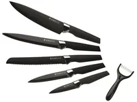 Kadastar Messer-Set Premium Black 6-teilig, Schwarz/Silber - Typ: Rüstmesser - Universalmesser - Chefmesser - Sparschäler - Brotmesser - Schälmesser - Klingenmaterial: Edelstahl - Griffmaterial: Edelstahl - Inklusive Messerblock: Nein - Set: Ja - Detailfa