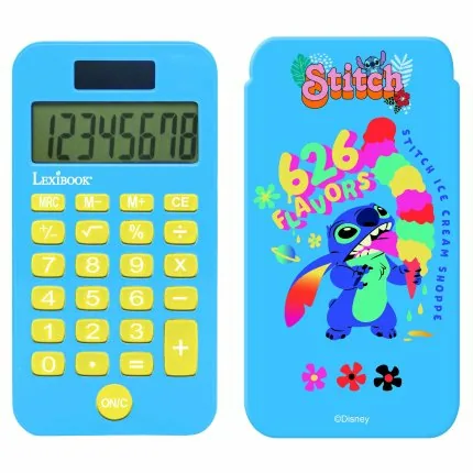 Lexibook Taschenrechner Stitch - Stromversorgung: Solarbetrieb - Batteriebetrieb - Typ: Taschenrechner - Detailfarbe: Hellblau - Gelb - Displaytyp: Digital - Anzahl Zeilen: 1 × - Anzahl Stellen: 8 ×