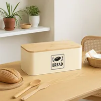 Relaxdays 4052025856571 bread box Rectangular Beige, Light brown Bamboo, Metal