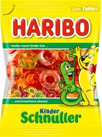 Haribo Schnuller 1315 g - Produkttyp: Gummibonbons - Nährwertangabe pro: 100 g - Energiegehalt (in kj): 1459 KJ - Energiegehalt (in kcal): 343 Kcal - Fett: 0.5 g - Davon gesättigte Fettsäuren: 0.1 g