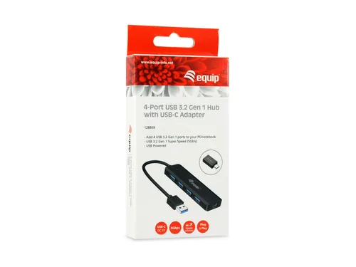Equip 4-Port USB 3.2 Gen 1 Hub with USB-C Adapter