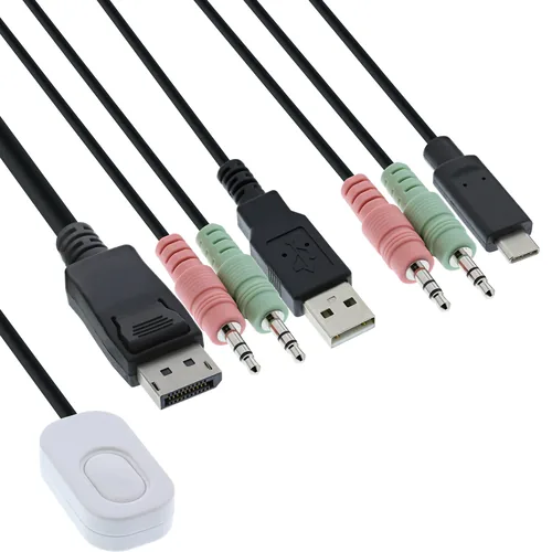 InLine KVM Switch - 2-fach - USB-C+DP zu DisplayPort - 4K - Audio - integr. Kabel