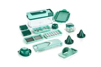 Genius Gemüseschneider Nicer Dicer Fusion + Slicer + Julietti 16tlg - Anwendungszweck: Früchte  - Gemüse  - Detailfarbe: Grün - Anzahl Teile: 16 Teile - Spülmaschinenfest: Nein - Set: Ja - Verarbeitungsart: Dicke Scheiben - Dünne Scheiben - Julienne - Sti