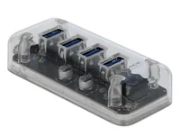Delock USB-Hub 64087 USB 3.0 - 4x Typ-A - Stromversorgung: Optionales Netzteil - USB - Anzahl Ports: 4 - Detailfarbe: Transparent - USB Standard: 3.0/3.1/3.2 Gen 1 (5 Gbps) - USB Anschluss 2 (Endgerät): USB A - USB Anschluss 1 (Quelle): USB A