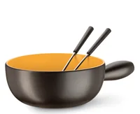 Koenig Käsefondue-Set B02179 8 Teile, Anthrazit/Goldgelb - Anzahl Personen: 6 - Materialtyp: Keramik - Material: Steingut - Betriebsart: Netzbetrieb - Kompatible Kochfelder: Elektro - Gas - Glaskeramik - Detailfarbe: Anthrazit - Goldgelb