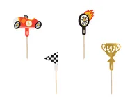 Partydeco Kuchen-Topper Auto mix, 12 cm, 4 Stück - Material: Papier - Motiv: Auto - Verpackungseinheit: 4 Stück - Detailfarbe: Gelb - Orange - Schwarz