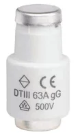 Elektromaterial Schmelzsicherung DIII T E33 63A 500 V gG mit Melder 5 Stück - Nennstrom: 63 A - Typ: Sicherung - Bauart: Sand - Auslösecharakteristik: Träge (T)