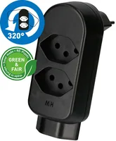 Max Hauri Abzweigstecker ADAPT 2+1x Typ 13 drehbar Green+Fair - Detailfarbe: Schwarz - Schalter: Nein - Steckdosenanzahl: 2 - Ausstattung: drehbar 320° - Kinderschutz: Nein