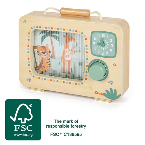 small foot Spieluhr Fernseher Safari - Altersempfehlung ab: 24 Monaten - Material: Holz - Kunststoff - Stoff - Textil - Nachhaltigkeit: FSC® - Detailfarbe: Mehrfarbig