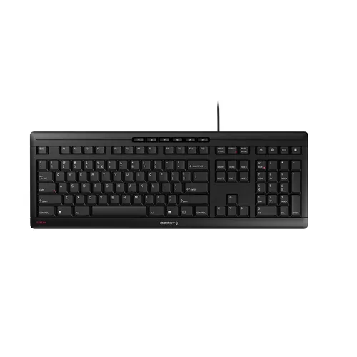 Cherry Tastatur Stream US-Layout Schwarz - Tastatur Typ: Business - Tastaturlayout: QWERTY (US) - Tastatur Features: Hotkeys - Medientasten - Spritzwassergeschützt - Ziffernblock - Keyboard Tasten: Chiclet (Notebook) - Detailfarbe: Schwarz - Ziffernblock: