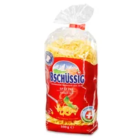 Bschüssig Teigwaren   Spätzli 500 g - Produkttyp: Geformte Nudeln - Nährwertangabe pro: 100 g - Energiegehalt (in kj): 1520 KJ - Energiegehalt (in kcal): 361 Kcal - Fett: 3 g - Gesättigte Fettsäuren: 1 g