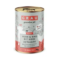 Grau Nassfutter Puppy – Huhn, Rind und Hirse 400 g - Tierbedürfnis: Wachstum & Trächtigkeit - Geschmacksrichtung: Rind - Geflügel - Zertifikate: Keine Zertifizierung - Fleischsorte: Rind - Huhn - Packungsgrösse: 400 g - Futtereigenschaft: Ohne künstliche 