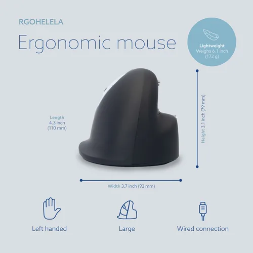 R-Go Tools Ergonomic mouse R-Go HE Break with break software, large (hand size ≥ 185 mm), left-handed, Wired, black