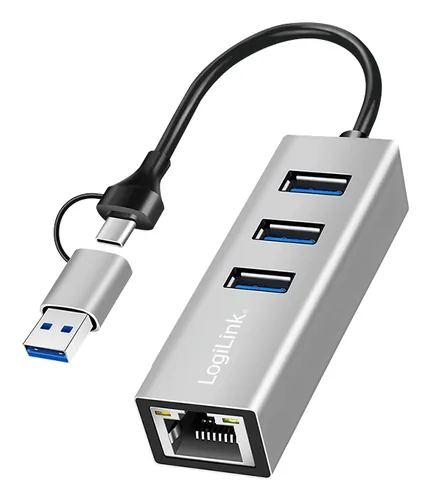 Logilink USB 3.2 Gen 1 HUB, 3x USB-A, 1x RJ45, silber