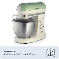Ariete 1588 Vintage Mixer, Planetary Mixer for bread, pizza, cakes and pastries,5.5 L Capacity, 7 speeds, 2400 Watts, Pastel Green