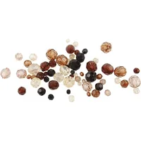 Creativ Company Facettenperlen 4-12 mm Braun, 170 Stück - Packungsgrösse: 1 Stück - Durchmesser: 12 mm - 4 mm - Detailfarbe: Beige - Braun - Schwarz - Perlenart: Acrylperlen