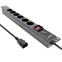 InLine 19" Steckdosenleiste - 6-fach Schutzkontakt - C14 Stecker - Überlastschutz