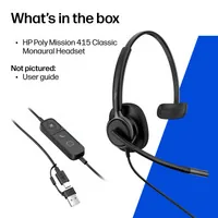 HP Poly POLY MISSION 415 USB HS CL WW Avec fil Arceau Bureau/Centre d'appels Noir