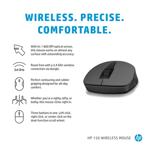 HP Maus 150 Kabellos USB-A 3-Tasten Schwarz