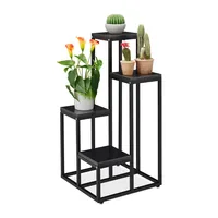 relaxdays Pflanzenständer mit 4 Ablagen 80 x 40 cm, Schwarz - Detailfarbe: Schwarz - Detailmaterial: Mitteldichte Holzfaserplatte (MDF) - Stahl - Grundmaterial: Holz - Metall