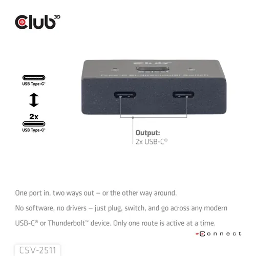 CLUB3D CSV-2511 répartiteur vidéo USB Type-C 2x DisplayPort