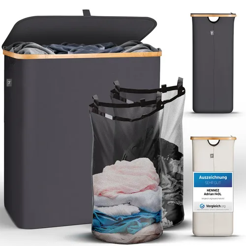 Hennez Wäschekorb  Adrian 140 l, Anthrazit - Detailfarbe: Anthrazit - Volumen: 140 l - Material: Holz