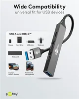 Slim 4-Port USB-Hub, USB-A auf USB-C/USB-A, USB 3.2 Gen 1