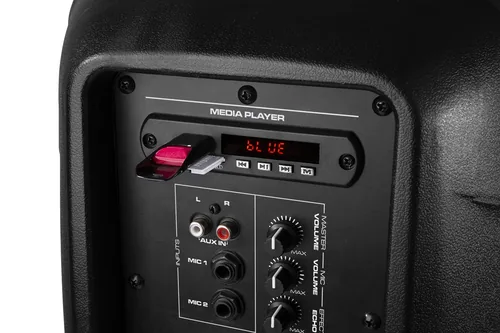 Vonyx PA-System VPS082A - Nennleistung: 400 W - Prinzip: Aktiv - Einsatzgebiete: Gastro / Gewerbe - Home-Party /-Disco - Ausstattung: Abnehmbares Mikrofon - Bluetooth Audio Streaming - USB Audio Streaming - Fernbedienbar - Anwendungsbereich: Entertainer -