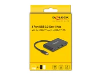 Delock USB-Hub 4 x USB 3.0 Typ-C - Stromversorgung: USB - Anzahl Ports: 4 - Detailfarbe: Schwarz - USB Standard: 3.0/3.1/3.2 Gen 1 (5 Gbps) - USB Anschluss 2 (Endgerät): USB C - USB Anschluss 1 (Quelle): USB C