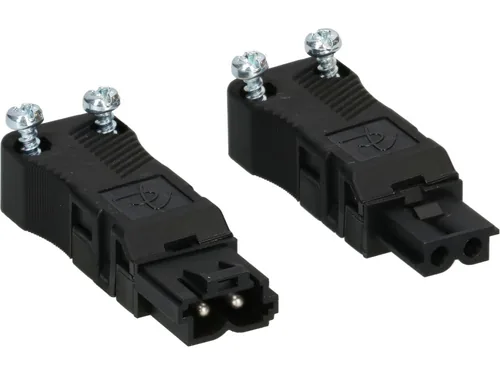 Max Hauri Set Stecker und Kupplung AC 164 flach, 2-polig - Detailfarbe: Schwarz - Stromanschluss Seite A: AC 164 - Schalter: Nein - Stromanschluss Seite B: Schraubklemme - Typ: Montagestecker - Montagekupplung