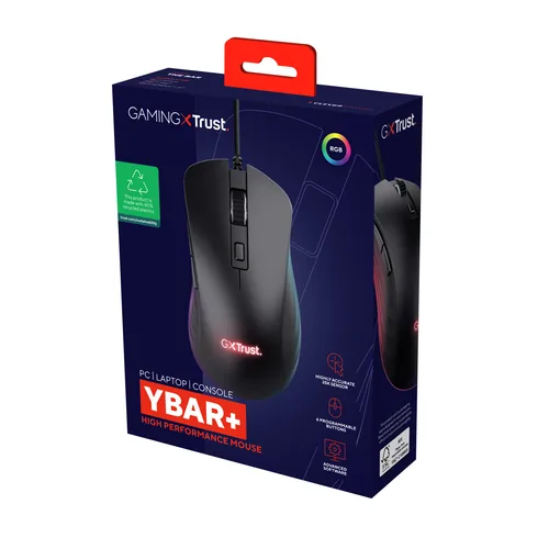 Trust GXT924 YBAR+ mouse Gaming Right-hand USB Type-A Optical 25600 DPI
