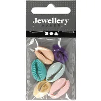 Creativ Company Perlen Muscheln, 20 mm, bunt, 6 Stk. - Packungsgrösse: 6 Stück - Durchmesser: 20 mm - Detailfarbe: Hellblau - Orange - Gelb - Türkis - Violett - Rosa - Perlenart: Muschelperlen
