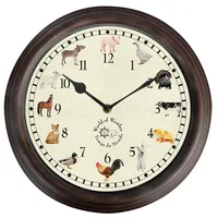 Esschert Design Gartenuhr mit Bauernhoftiergeräuschen ø 30 cm, Mehrfarbig - Uhrtyp: Analog - Betriebsart: Batteriebetrieb - Funksignal: Nein - Funktionen: 24-Stundenanzeige - Form: Rund - Detailfarbe: Mehrfarbig
