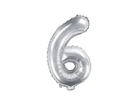 Partydeco Folienballon Zahl 6 klein 35 cm, silber, 1 Stück - Packungsgrösse: 1 Stück - Grösse: 35 cm - Motiv: Zahlen - Produkttyp: Folienballon - Material: Folie - Detailfarbe: Silber