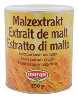 Morga Malzextrakt 250 g - Produkttyp: Mischungen - Nährwertangabe pro: 100 g - Energiegehalt (in kj): 1620 KJ - Energiegehalt (in kcal): 381 Kcal - Fett: 0 g - Gesättigte Fettsäuren: 0 g