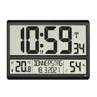 TFA Dostmann Funk-Wanduhr XL mit Raumklima Schwarz - Form: Eckig - Detailfarbe: Schwarz - Uhrtyp: Digital - Funksignal: Ja - Funktionen: Alarm - Datumsanzeige - Sommer/Winterzeit automatisch - Temperaturanzeige - Detailmaterial: Kunststoff