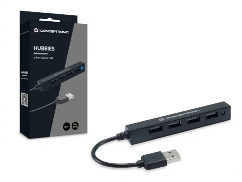 CONCEPTRONIC 4-Port Hub USB-A2.0->4xA2.0 schlank o.Netz. sw