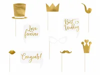 Partydeco Hochzeitsaccessoire Photo Booth Wedding Set 10-teilig, Gold - Packungsgrösse: 1 Stück - Produkttyp: Hochzeitsaccessoire - Material: Papier - Detailfarbe: Gold - Motto: Hochzeit